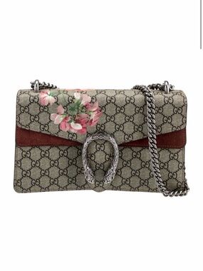 Gucci Beige GG Supreme Floral Shoulder Bag with Pink Accents